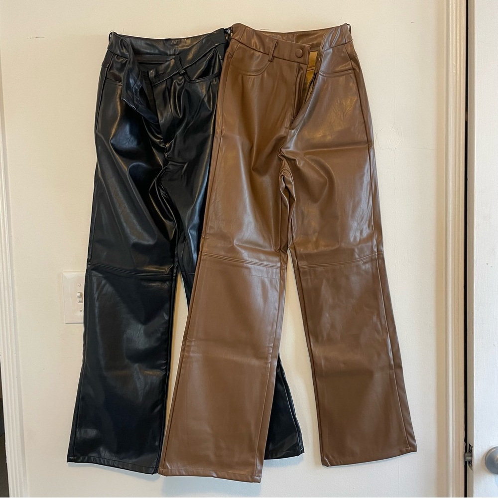 Bundle: Brown + Black Leather Pants, Petite XS